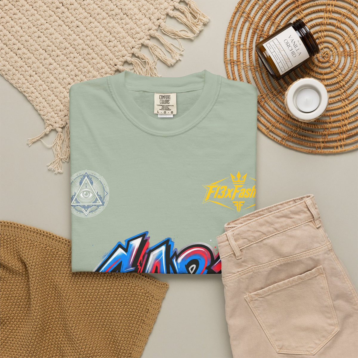SA21 Graffiti T-Shirt — Urban Streetwear Tee with Drip Art & Tropical Patch