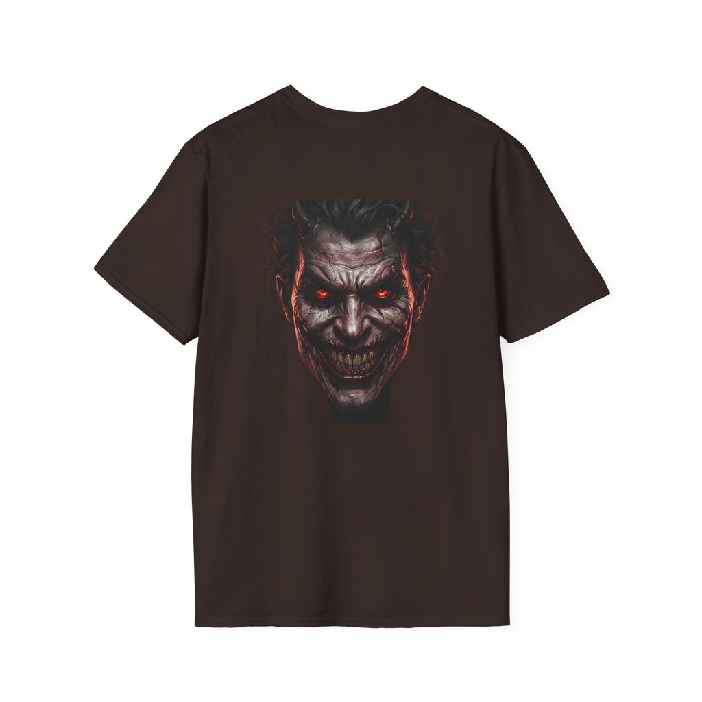 Horror Joker Face T-Shirt — Red-Eyed Villain Graphic Tee