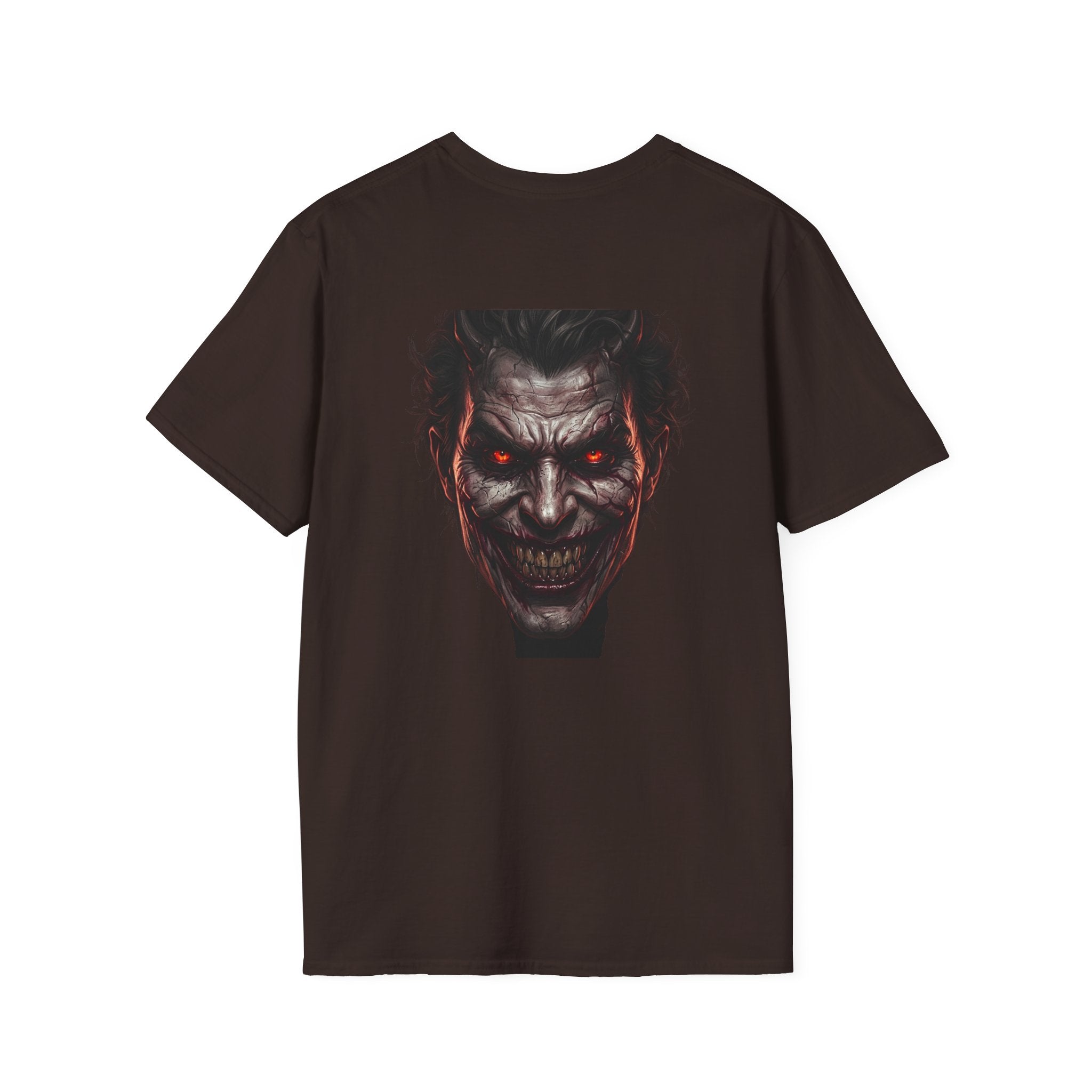 Horror Joker Face T-Shirt — Red-Eyed Villain Graphic Tee