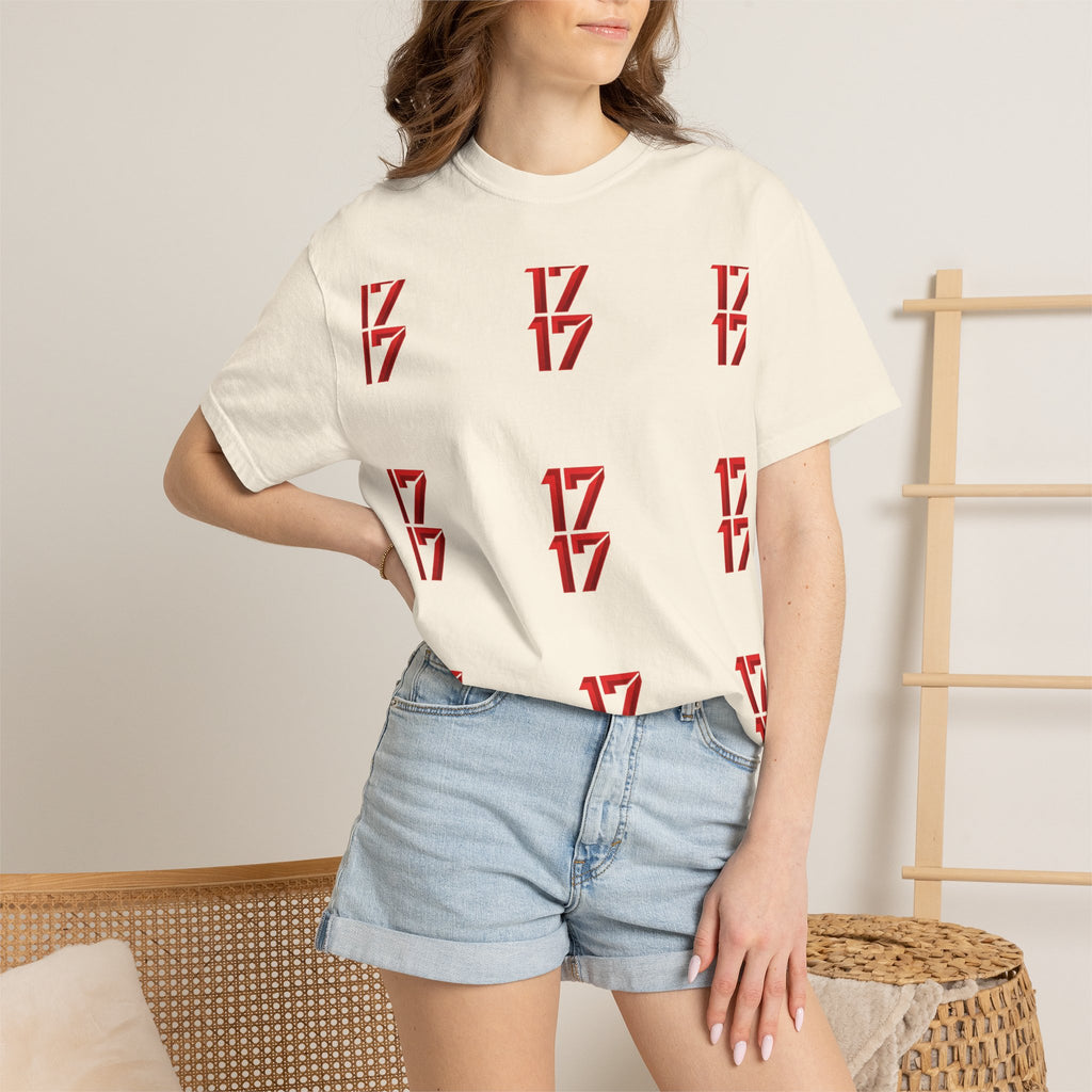 17 Pattern Graphic T-Shirt — Repeating Red Logo Tee