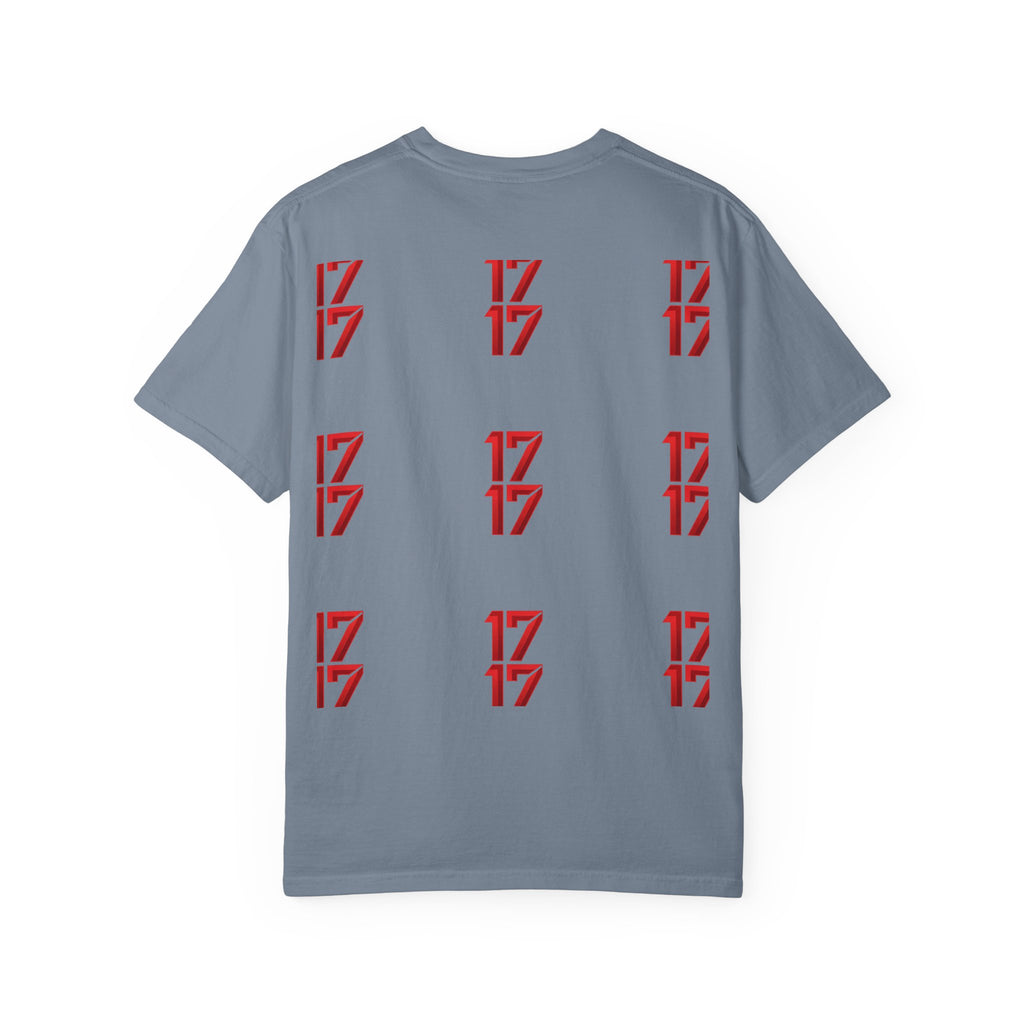 17 Pattern Graphic T-Shirt — Repeating Red Logo Tee