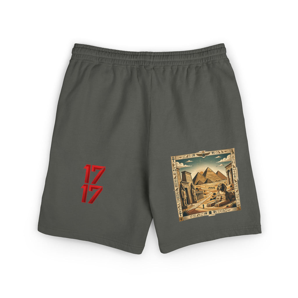 Fleece Sweat Shorts — Retro Egyptian Pyramids & 17 Graphic Lounge Shorts