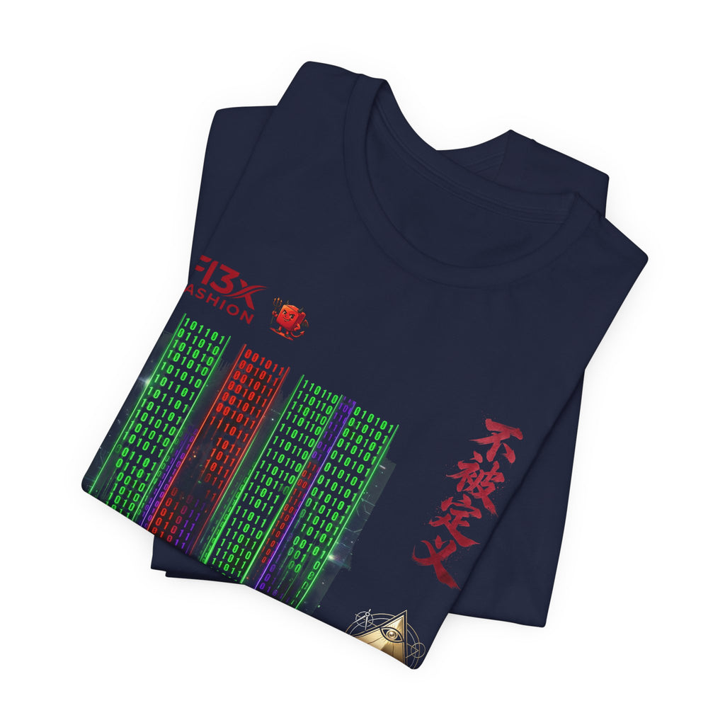 Abstract Cyber City Graphic Tee — 'Unclassified' Kanji Urban Tech T-Shirt