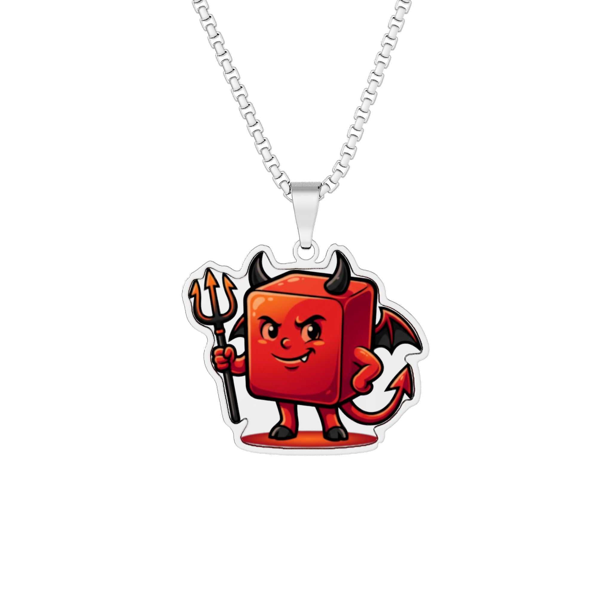 Devil Emoji Custom Cut Photo Pendant Necklace — Personalized Photo Charm for Halloween & Gifts