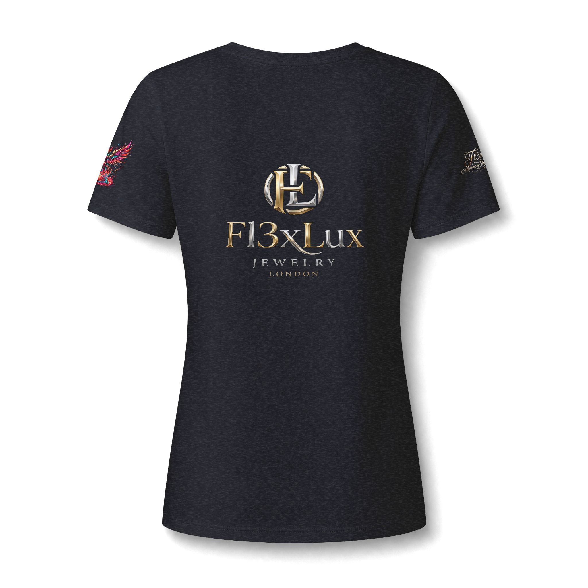 Women's V-Neck Tee — 'F13x Fashion' Floral Logo & Devil Graphic