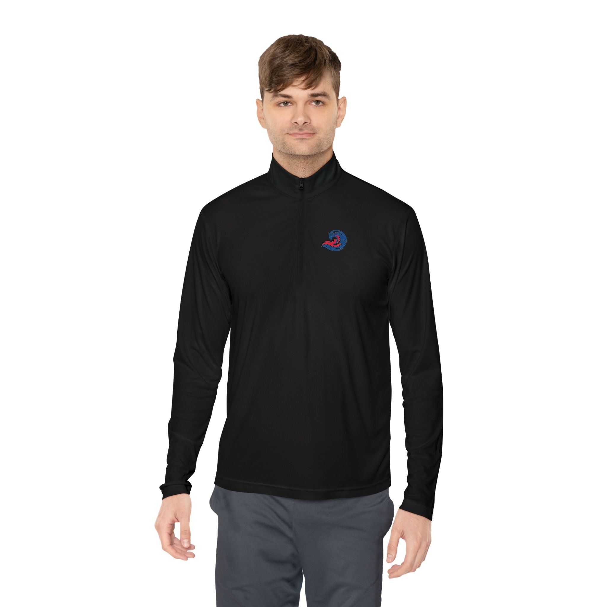 Quarter-Zip Pullover — Coastal Wave Logo Pullover with Back Graphic