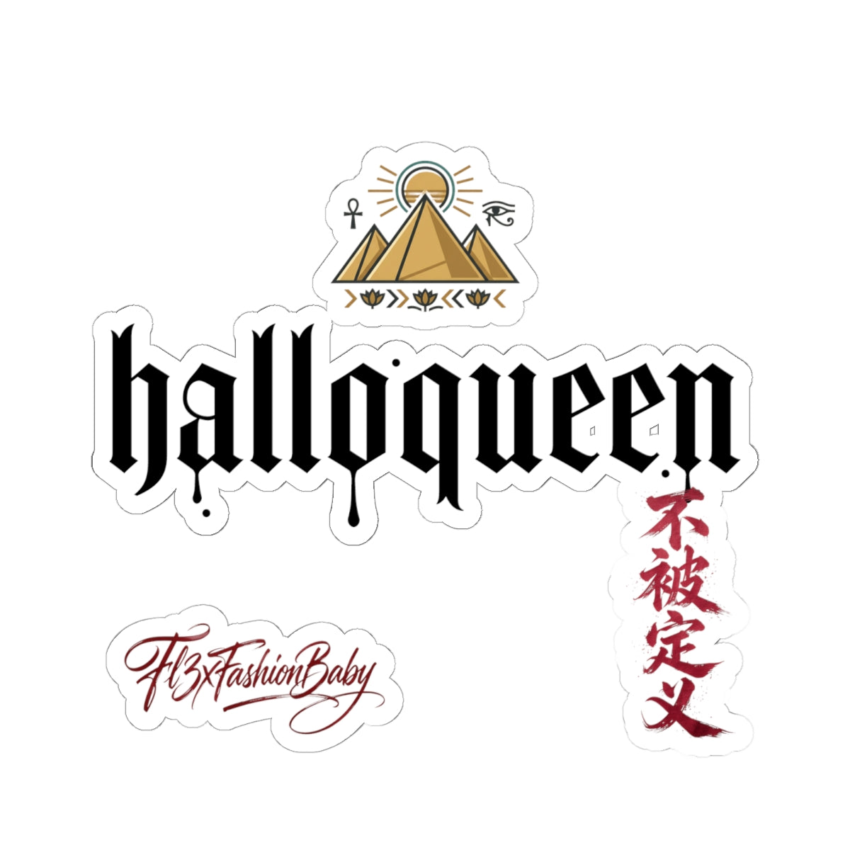 Halloqueen Kiss-Cut Sticker Pack — Gothic Logo, Pyramid & Script Decals