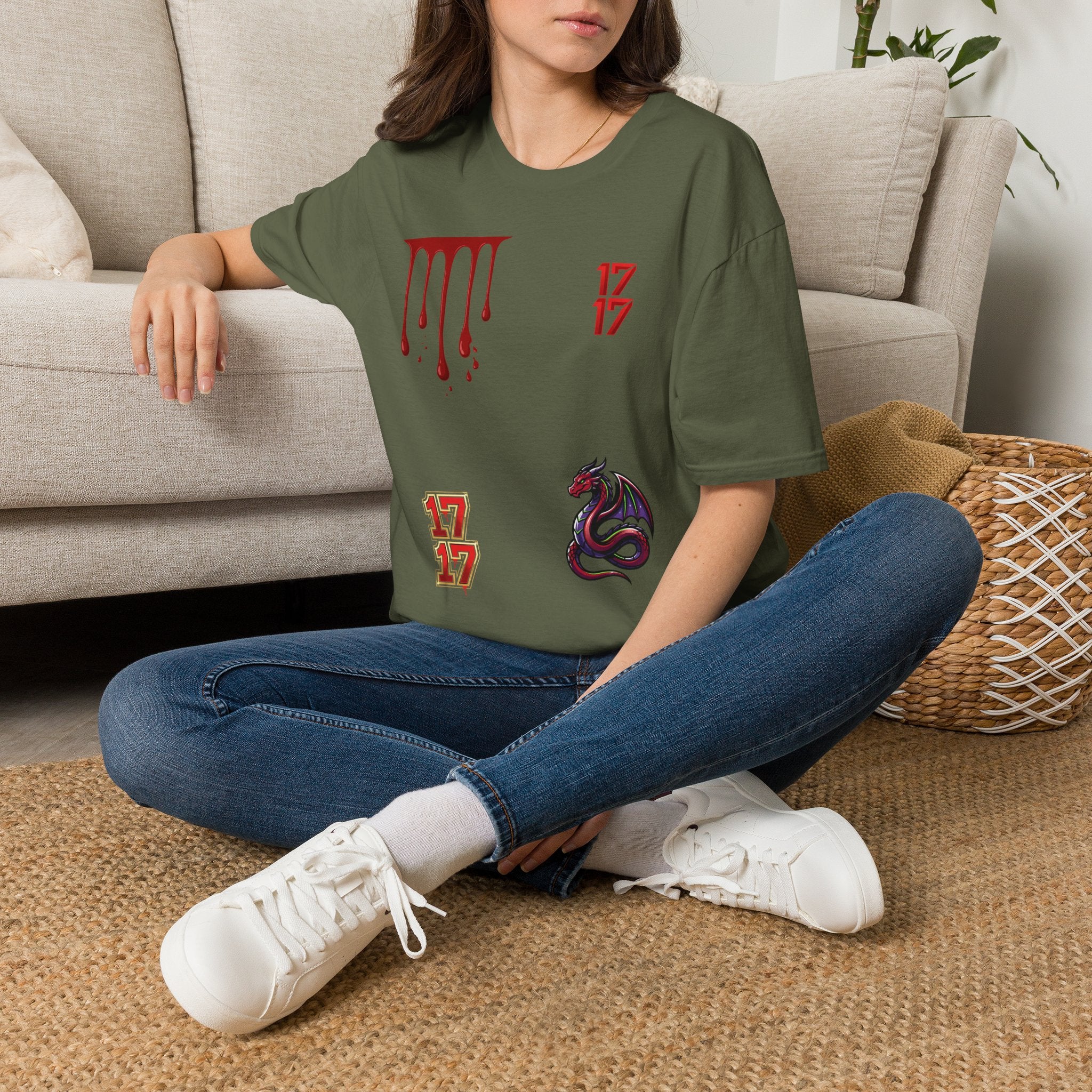 Graphic T-Shirt — Dripping Blood & 17/17 Snake Design