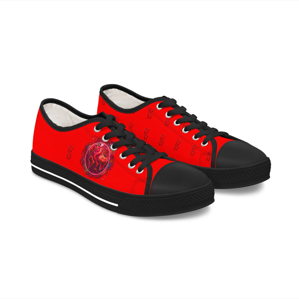 Red Rose Low Top Sneakers — Women's Floral Casual Canvas Shoes