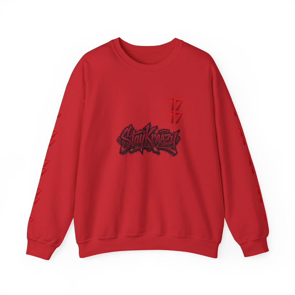 Streetwear Crewneck Sweatshirt — Graffiti 'Stay Krazy' Design with 17/17 Sleeve Accents