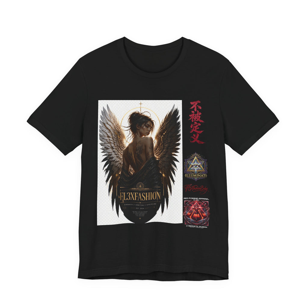 Angel Wings Graphic Tee — '不被定义' Asian-Inspired Dark Angel T-Shirt
