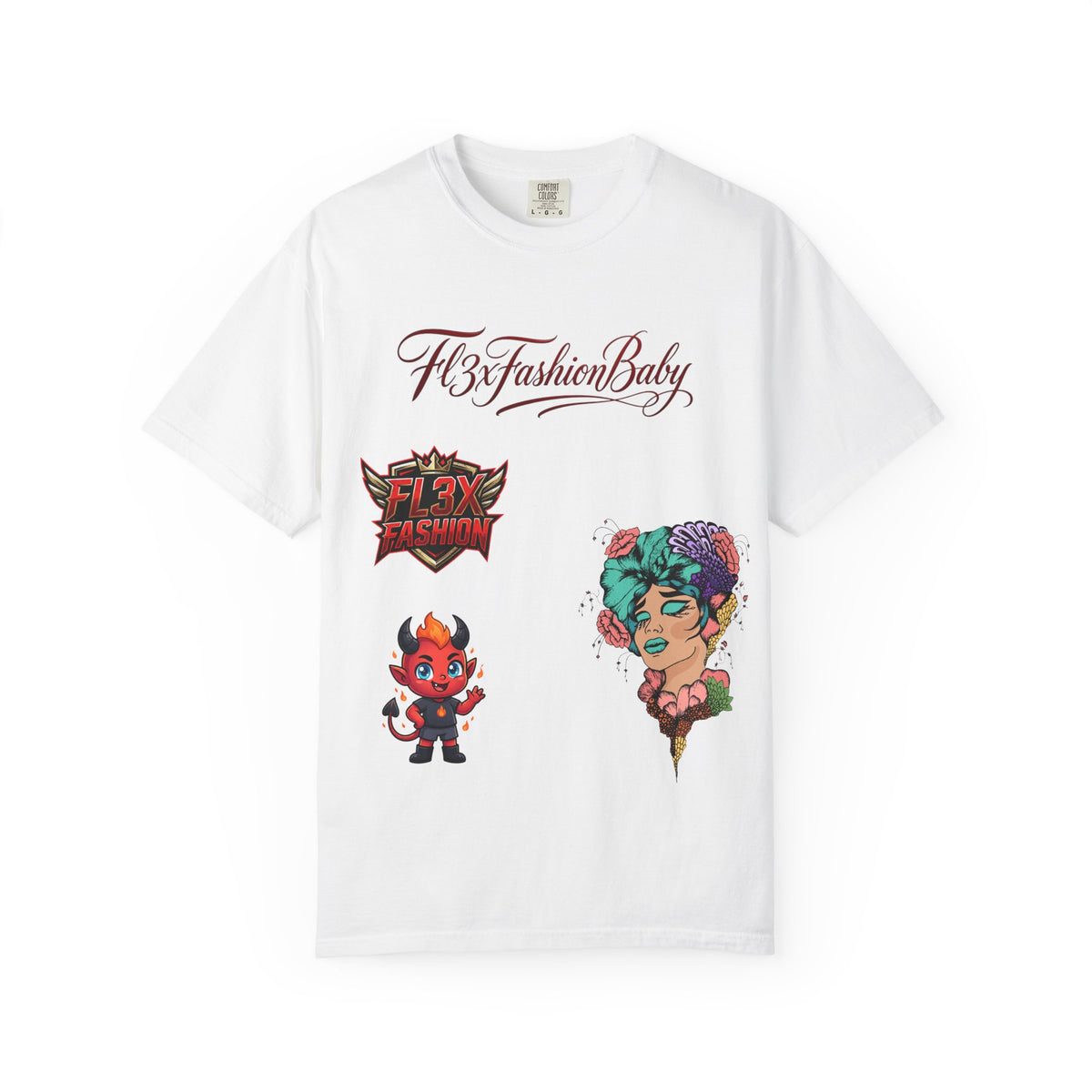 Artistic Floral Portrait T-Shirt — 'Fl3xFashionBaby' Graphic Tee