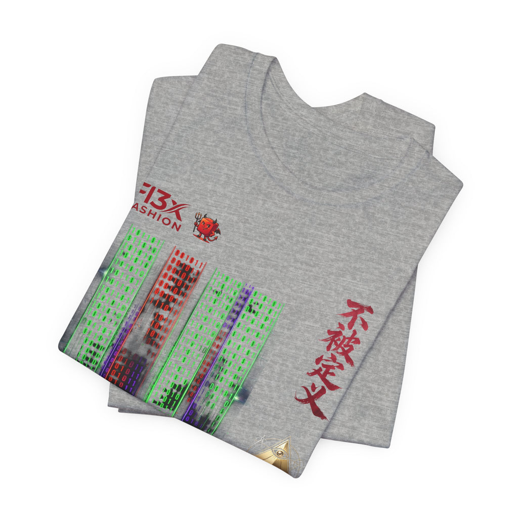 Abstract Cyber City Graphic Tee — 'Unclassified' Kanji Urban Tech T-Shirt