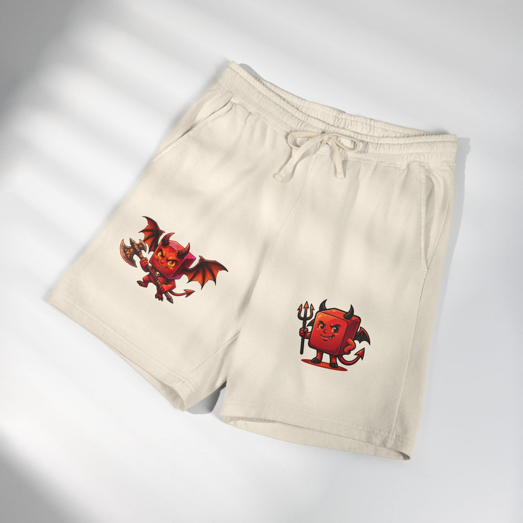 Devil Doodle Fleece Sweat Shorts — Cute Red Demon Graphic Lounge Shorts