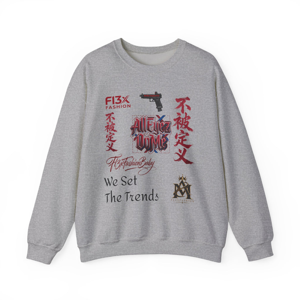 Graphic Crewneck Sweatshirt — 'We Set The Trends' Streetwear with Asian-Inspired Typography
