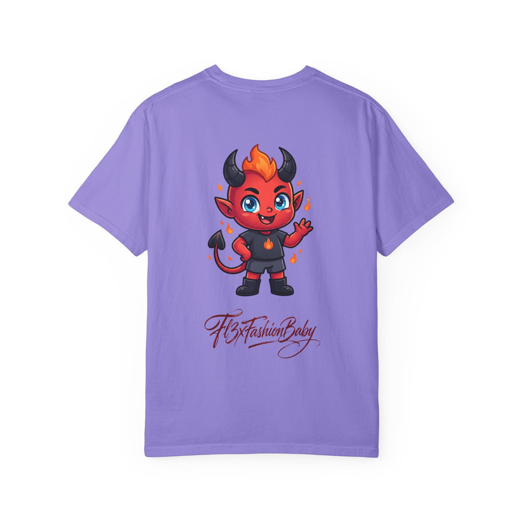 Devil Baby Graphic T-Shirt — Cute Red Demon Cartoon Tee with "FBfashionBaby" Script