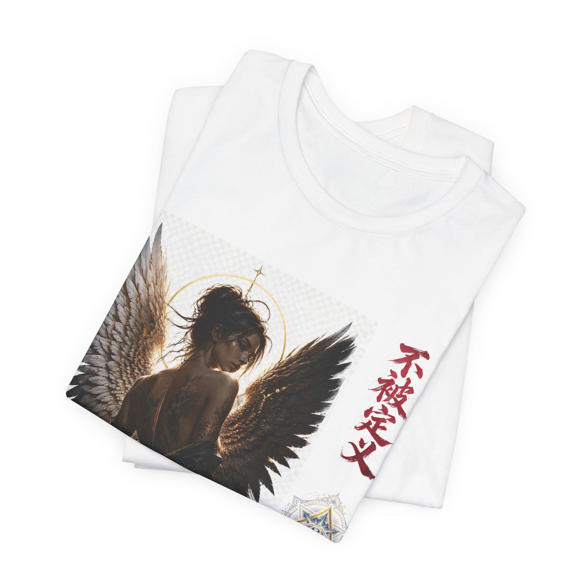 Angel Wings Graphic Tee — '不被定义' Asian-Inspired Dark Angel T-Shirt