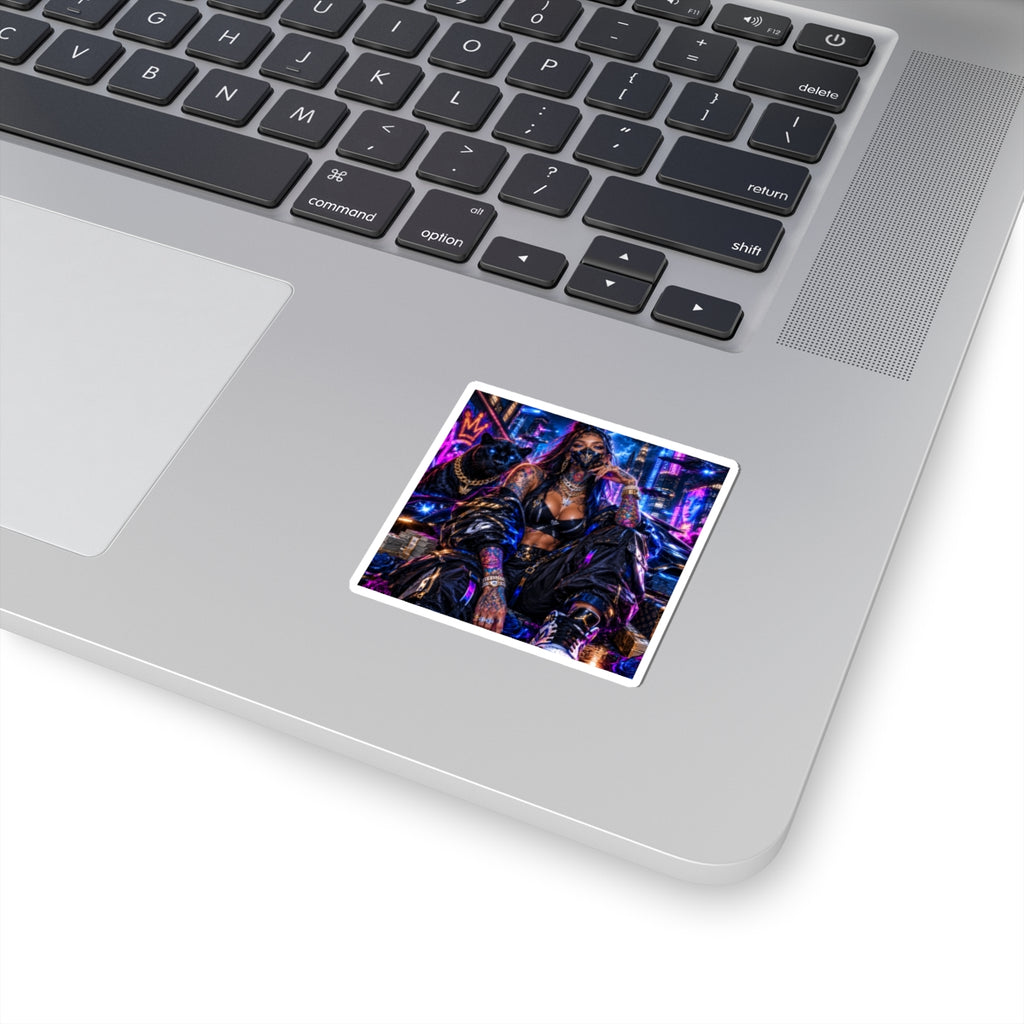 Cyberpunk Femme Fatale Sticker — Neon Street Queen Kiss-Cut Decal
