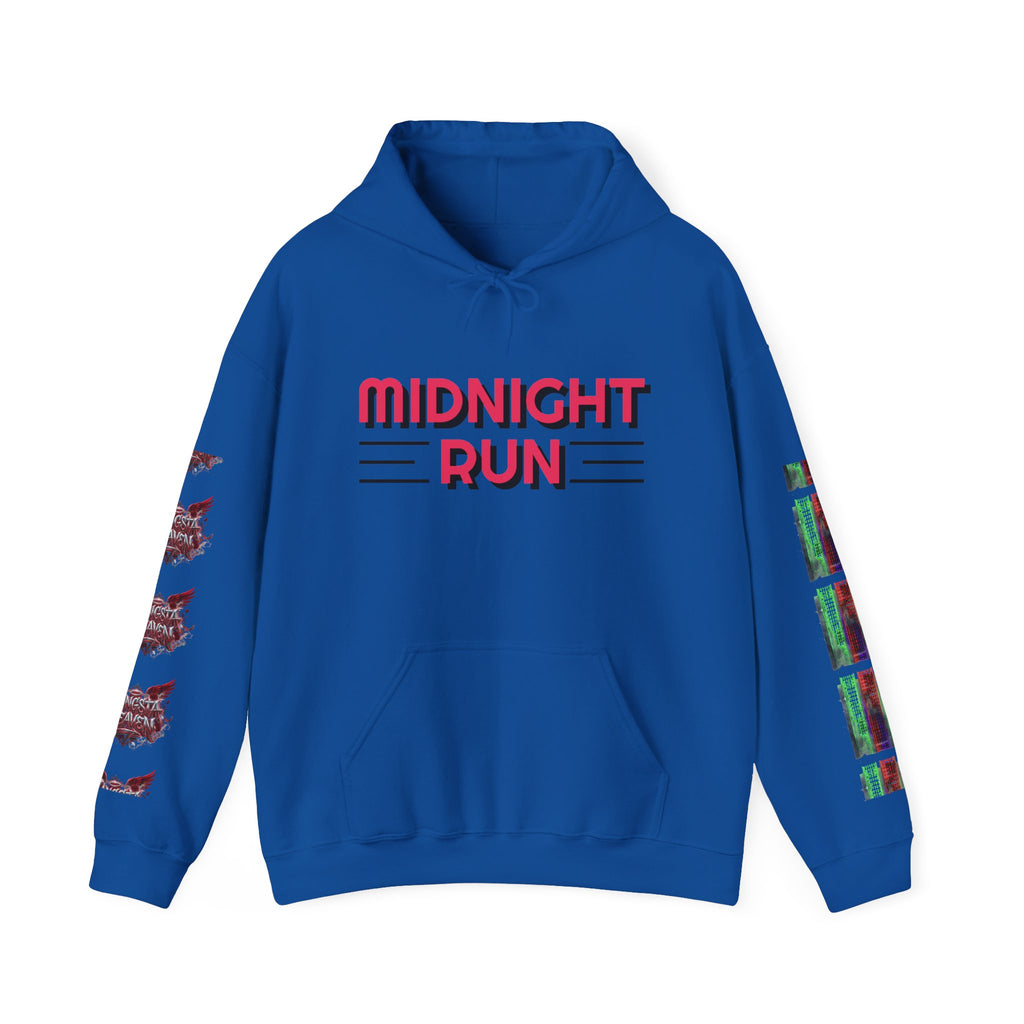 Midnight Run Hoodie — Graphic Streetwear Pullover with Sleeve Prints