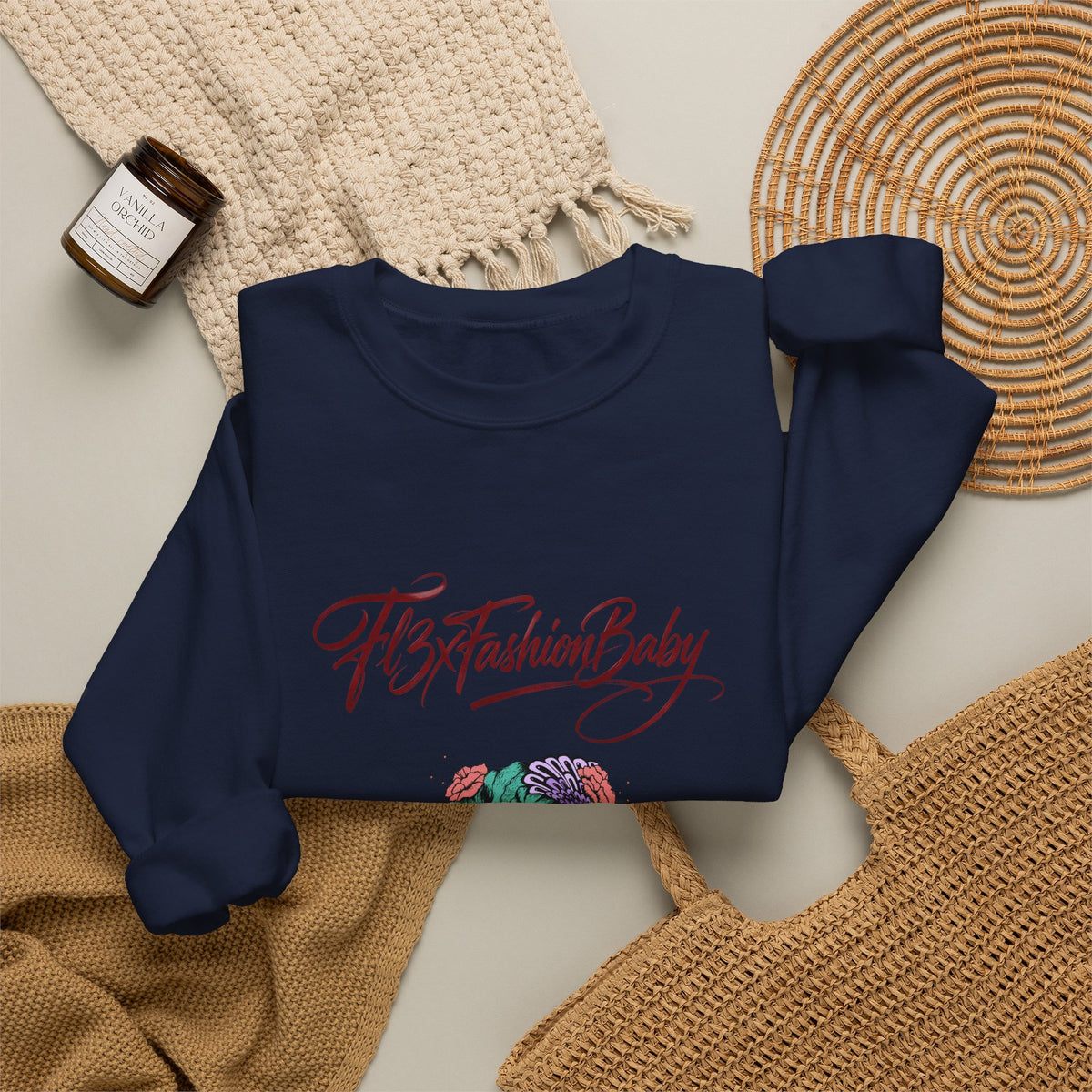 Crewneck Sweatshirt — Floral Femme Portrait “FitFashionBaby” Graphic