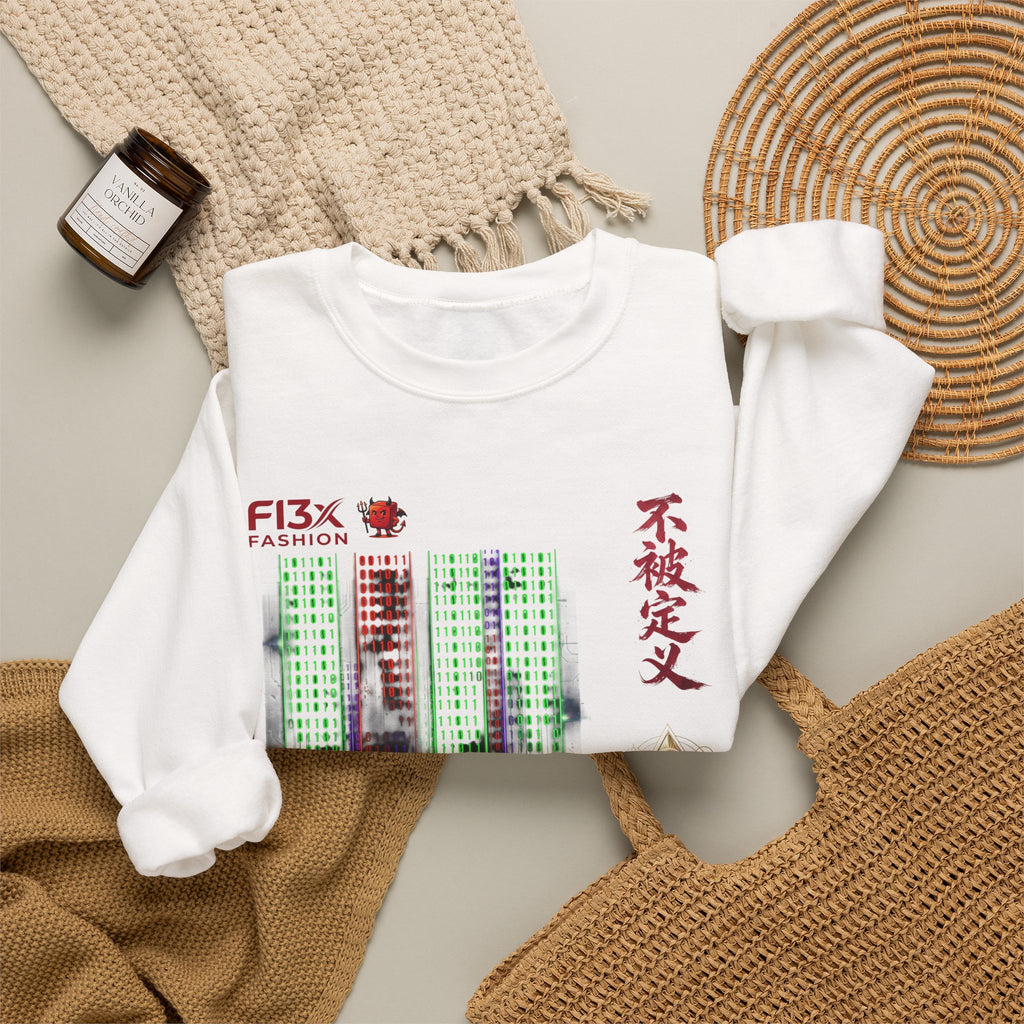 Crewneck Sweatshirt — Cyber Tokyo Graphic with Kanji & Matrix Cityscape