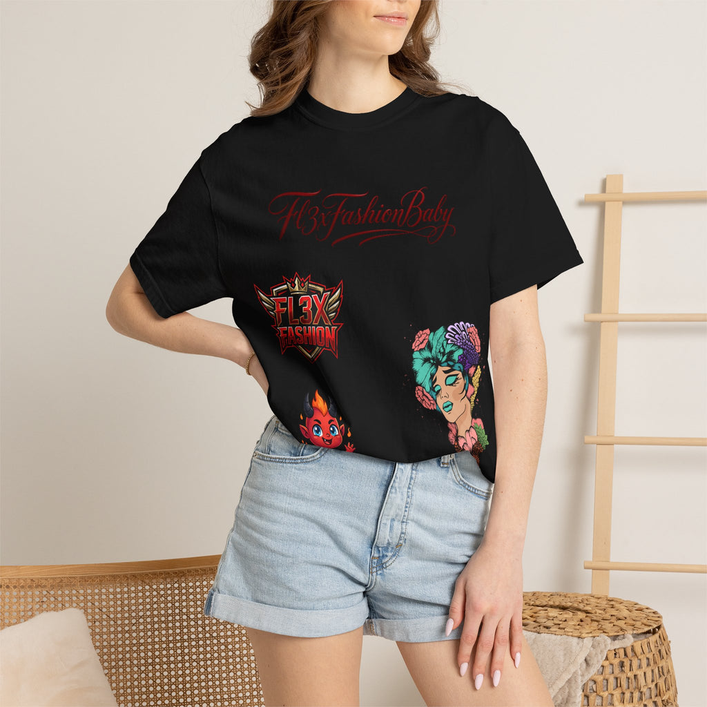 Artistic Floral Portrait T-Shirt — 'Fl3xFashionBaby' Graphic Tee
