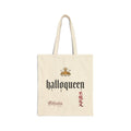 HalloQueen Cotton Canvas Tote Bag — Gothic Script Pumpkin Crown Design