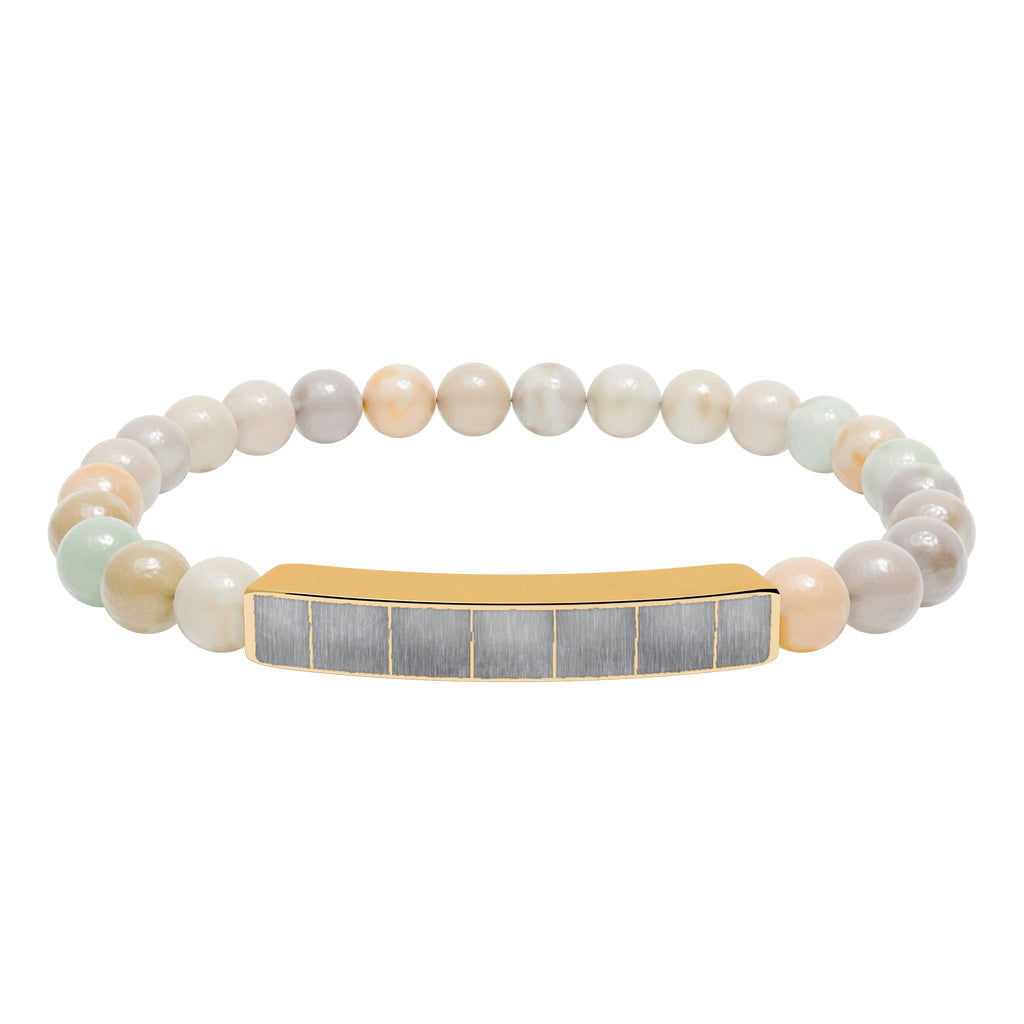 Engravable Natural Stone Bead Bracelet with Metal Bar