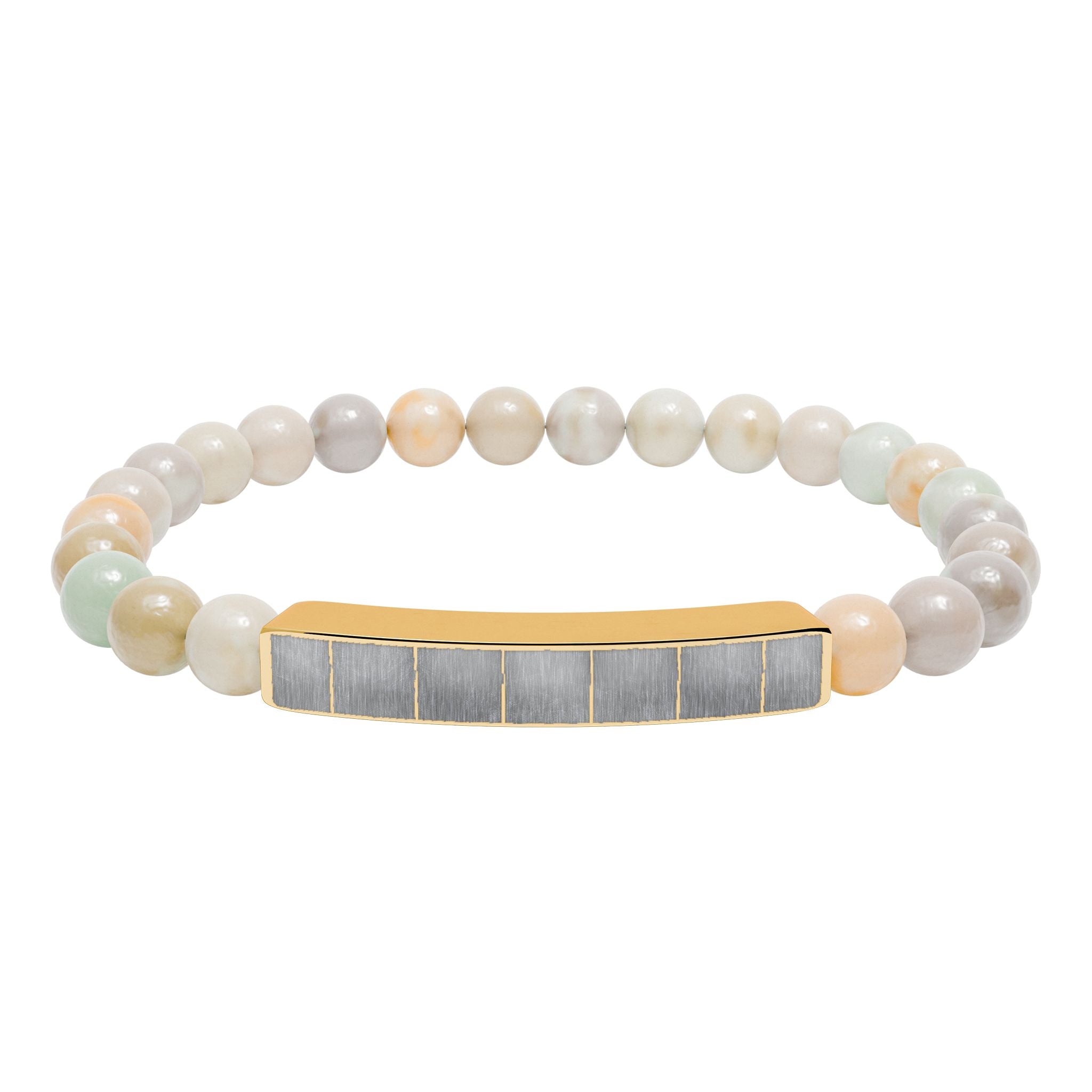 Engravable Natural Stone Bead Bracelet with Metal Bar