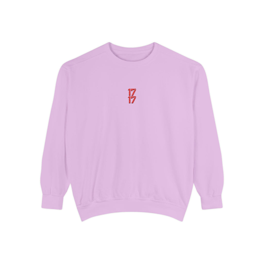 Sweatshirt — Minimal Red "17/17" Chest Logo Garment-Dyed Crew