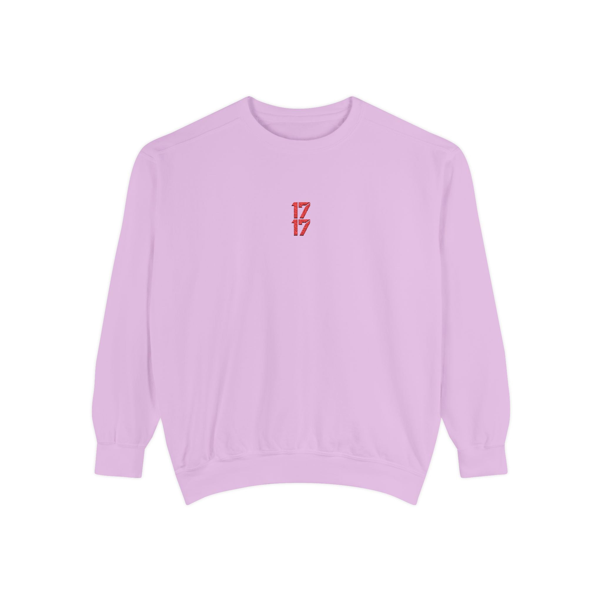 Sweatshirt — Minimal Red "17/17" Chest Logo Garment-Dyed Crew