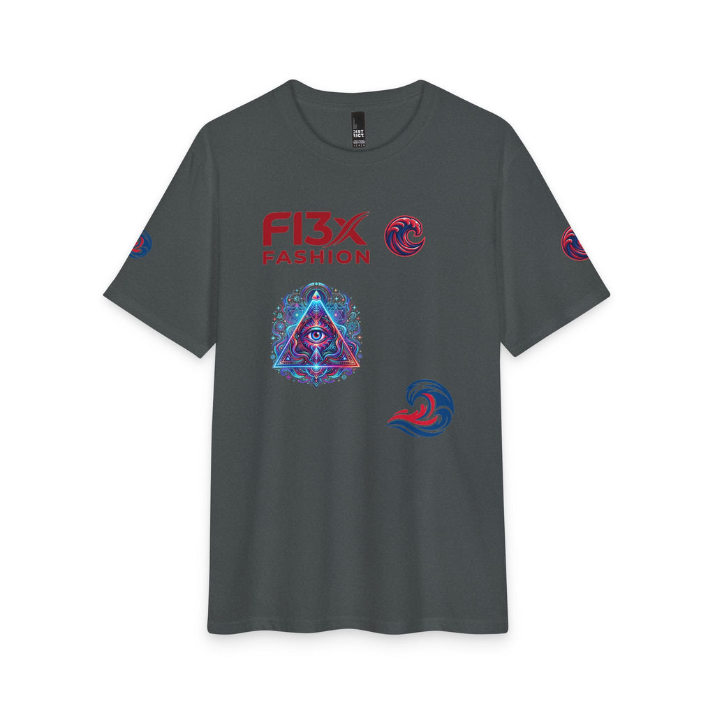 Graphic Tee — 'F13x Fashion' Red & Blue Wave Art T-Shirt