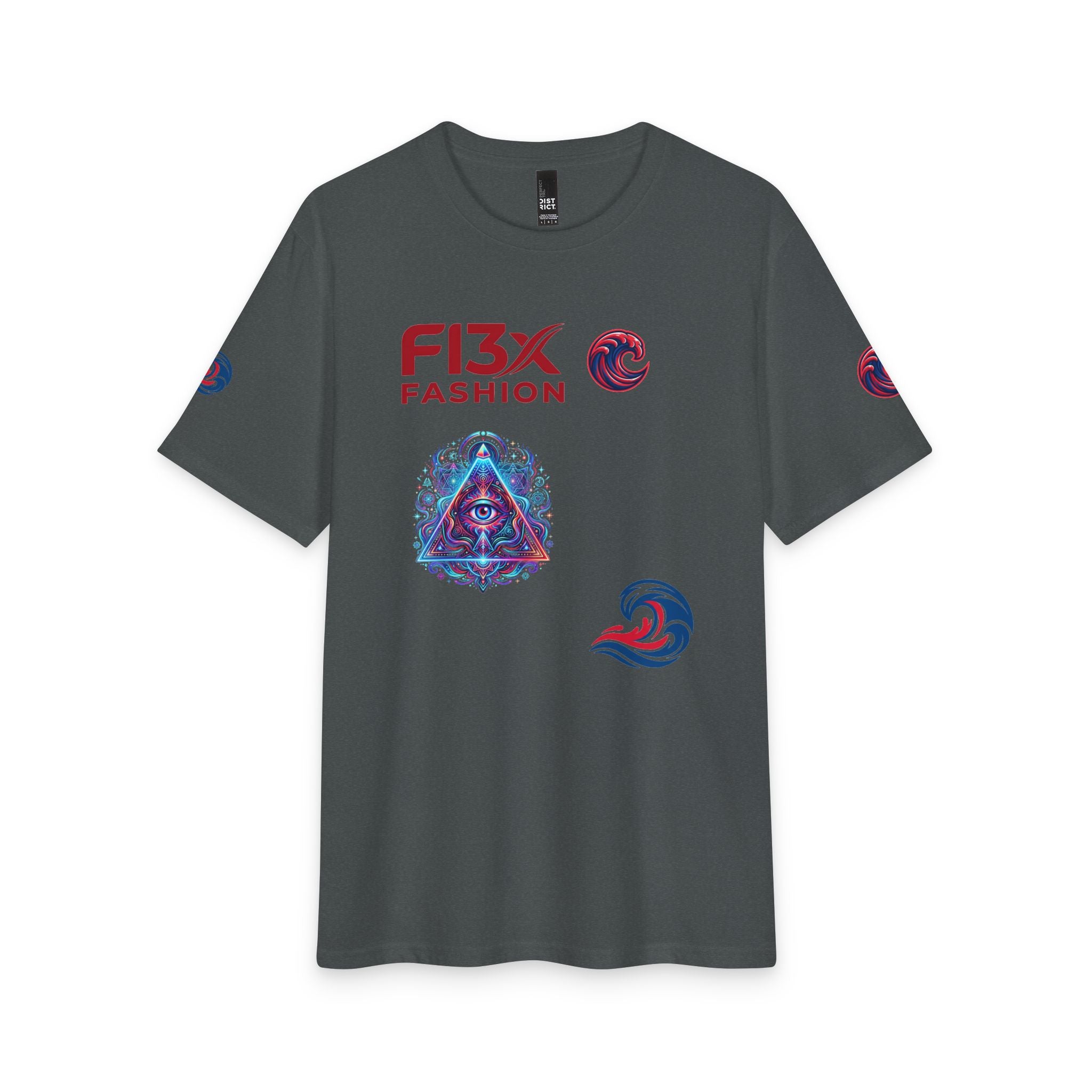 Graphic Tee — 'F13x Fashion' Red & Blue Wave Art T-Shirt