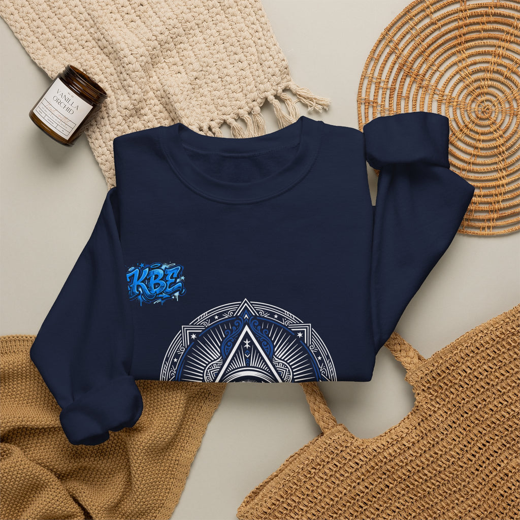Crewneck Sweatshirt — Minimal Blue Mandala Graphic Crewneck