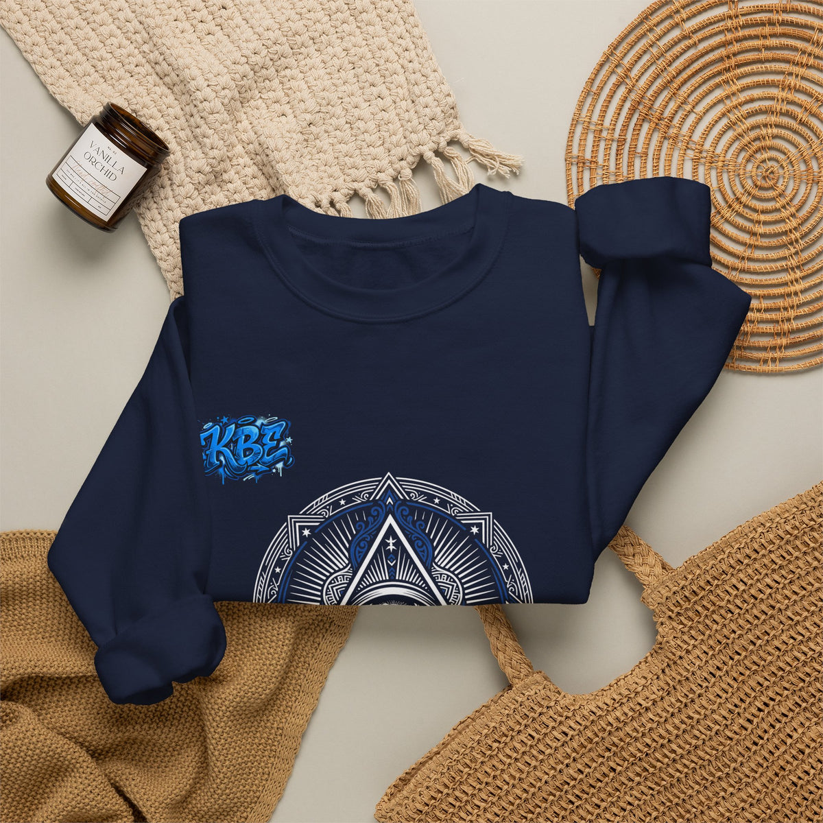 Crewneck Sweatshirt — Minimal Blue Mandala Graphic Crewneck
