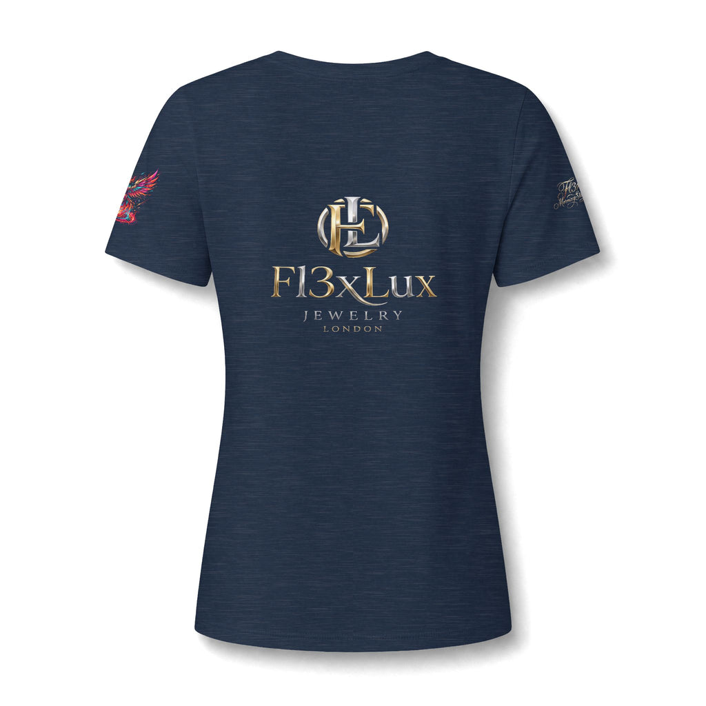 Women's V-Neck Tee — 'F13x Fashion' Floral Logo & Devil Graphic