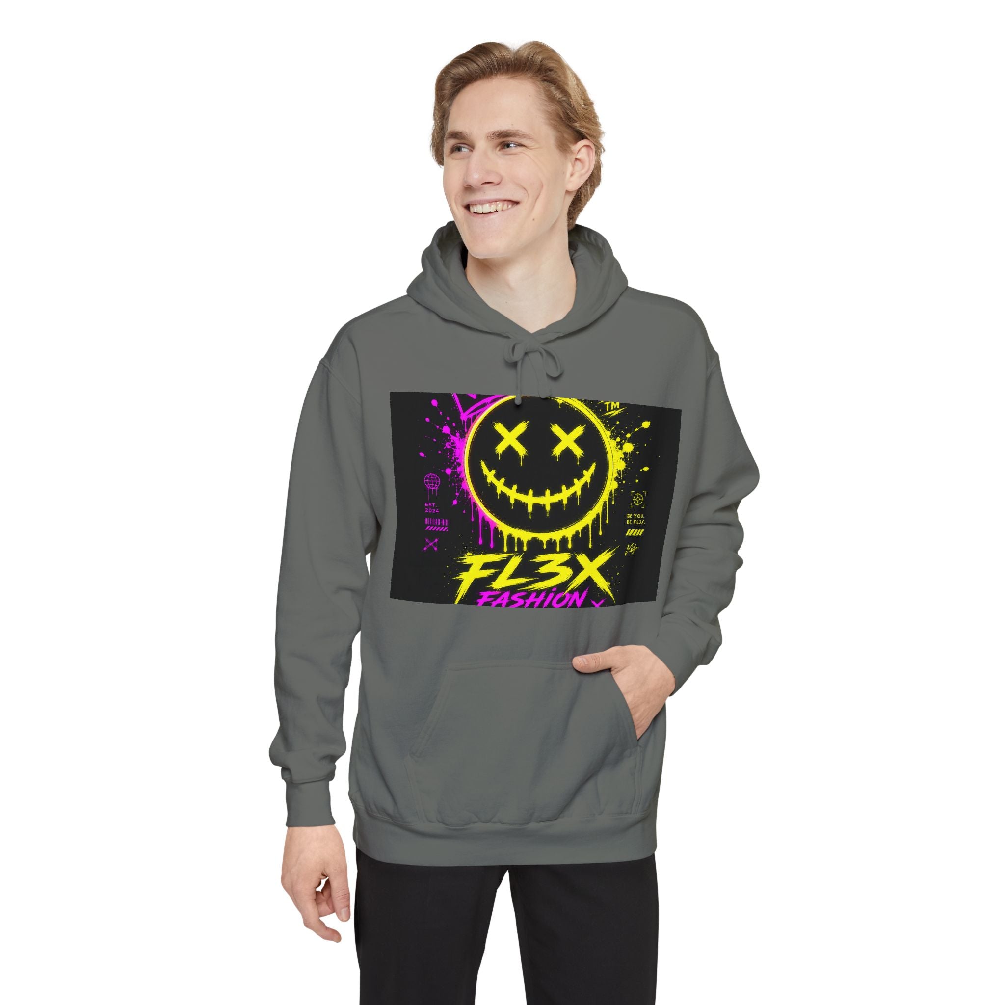 Graffiti Smiley Hoodie — FL3X Neon Streetwear Pullover