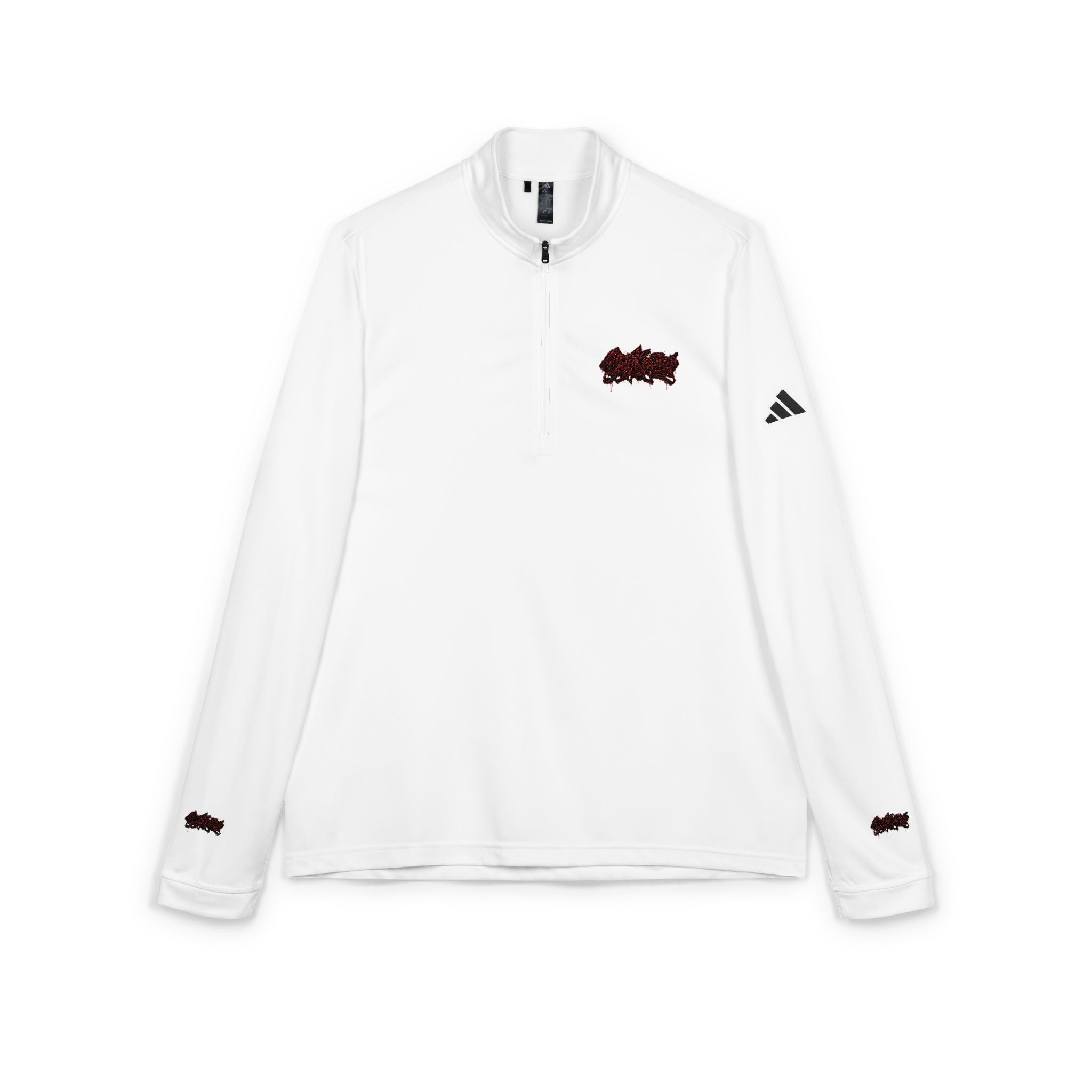 Embroidered adidas Quarter‑Zip Pullover – White Athletic Golf Top