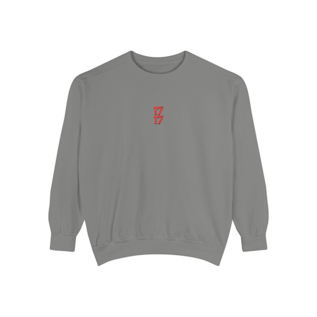 Sweatshirt — Minimal Red "17/17" Chest Logo Garment-Dyed Crew