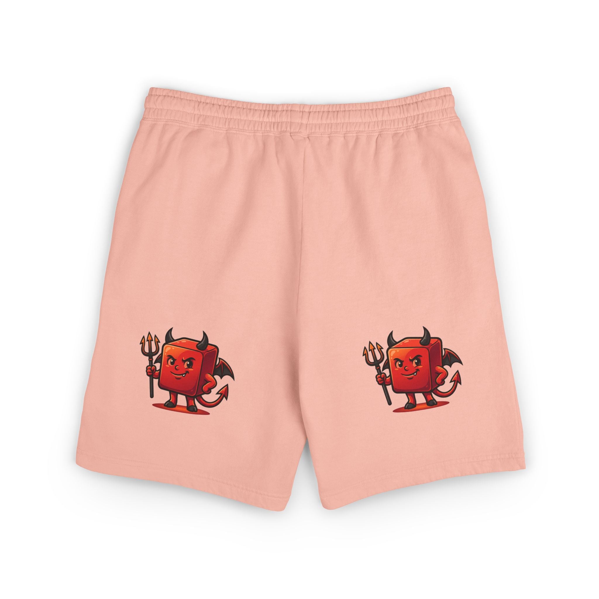 Devil Doodle Fleece Sweat Shorts — Cute Red Demon Graphic Lounge Shorts