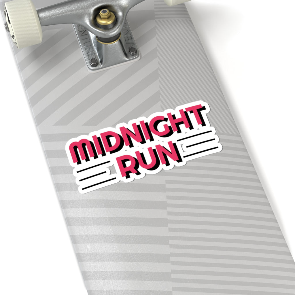 Midnight Run Kiss-Cut Sticker — Retro Neon Typography Decal for Laptops & Water Bottles
