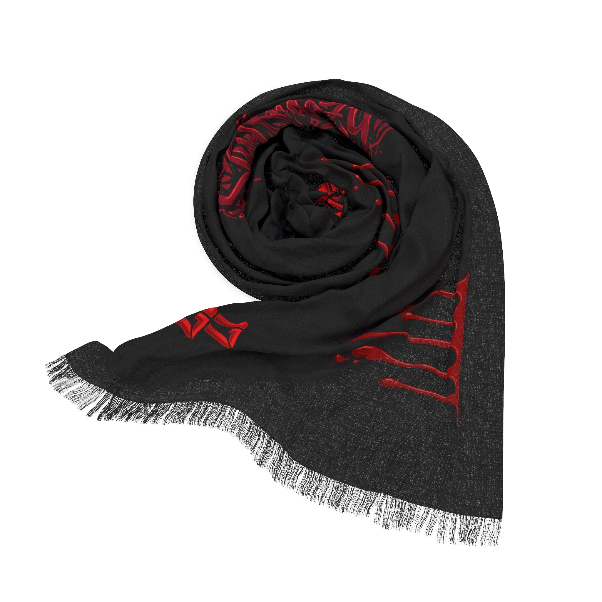 Gothic Drip Knit Scarf — '17' Band Logo Red on Black