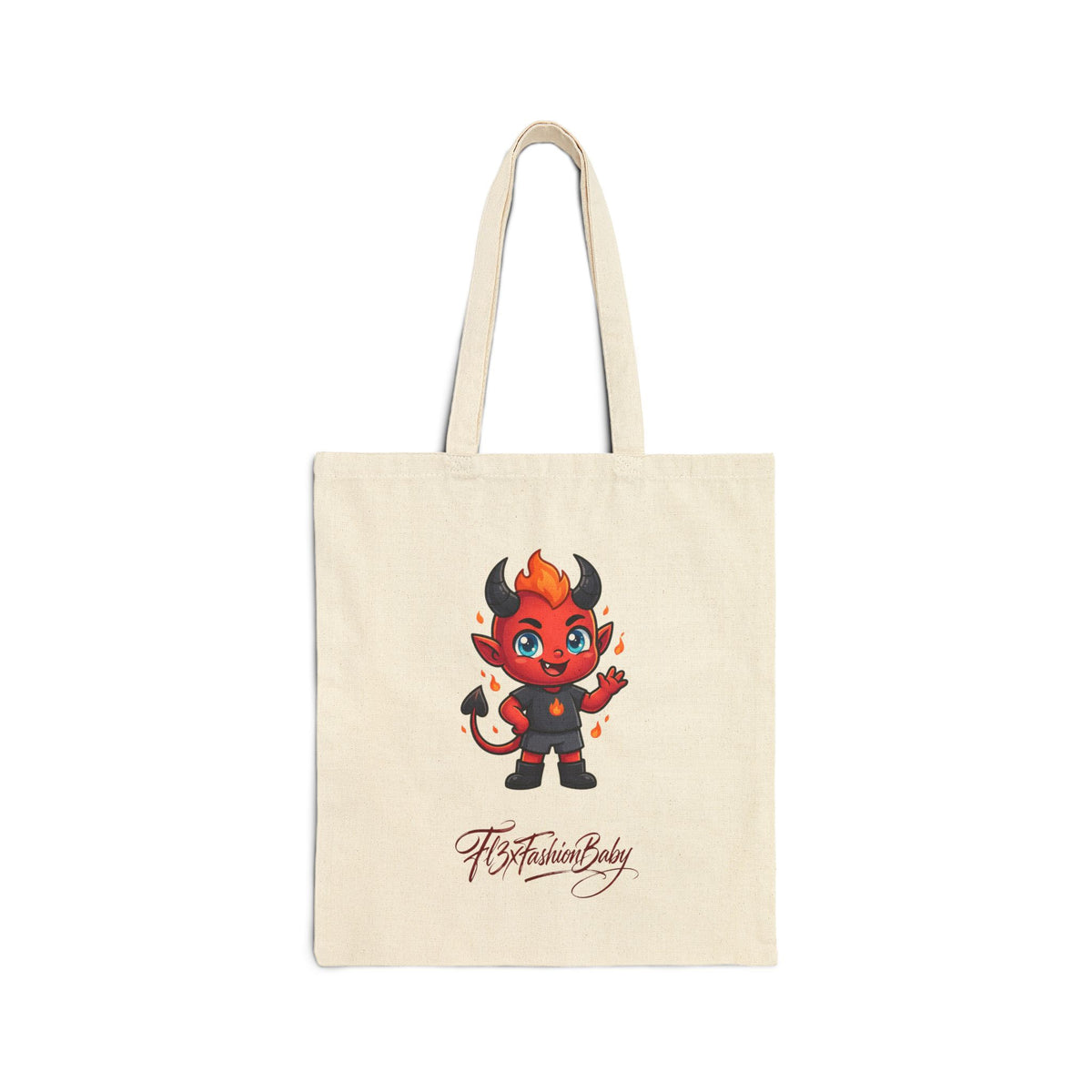 Cute Devil Character Canvas Tote Bag – “Lil Devil” Graphic Cotton Shopper