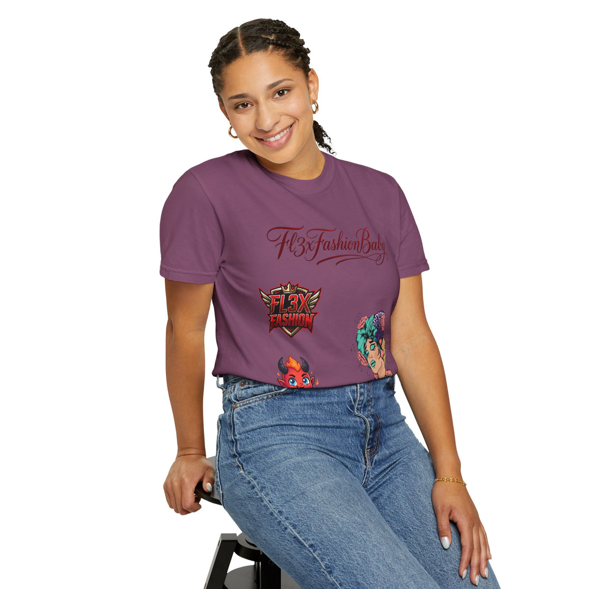 Artistic Floral Portrait T-Shirt — 'Fl3xFashionBaby' Graphic Tee