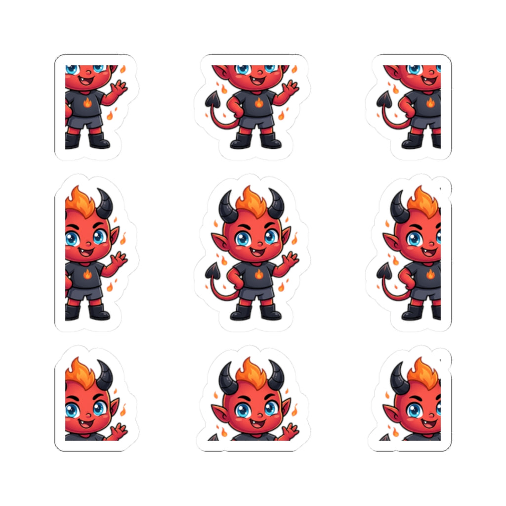 Cute Red Devil Kiss-Cut Stickers — Cartoon Demon Laptop Decals (Halloween)