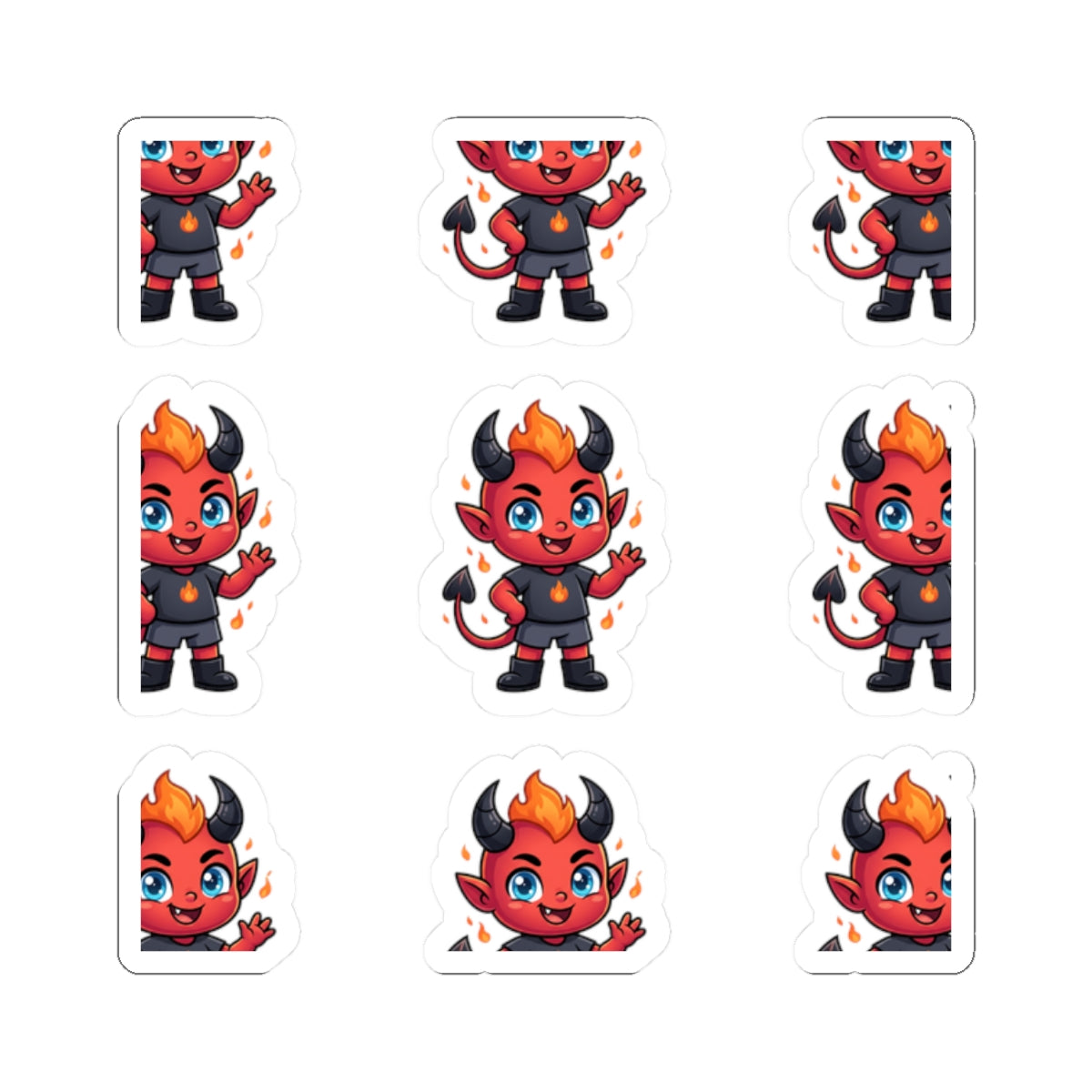 Cute Red Devil Kiss-Cut Stickers — Cartoon Demon Laptop Decals (Halloween)
