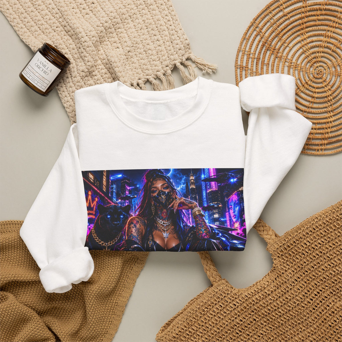 Cyberpunk Queen Crewneck Sweatshirt — Neon Futuristic Streetwear