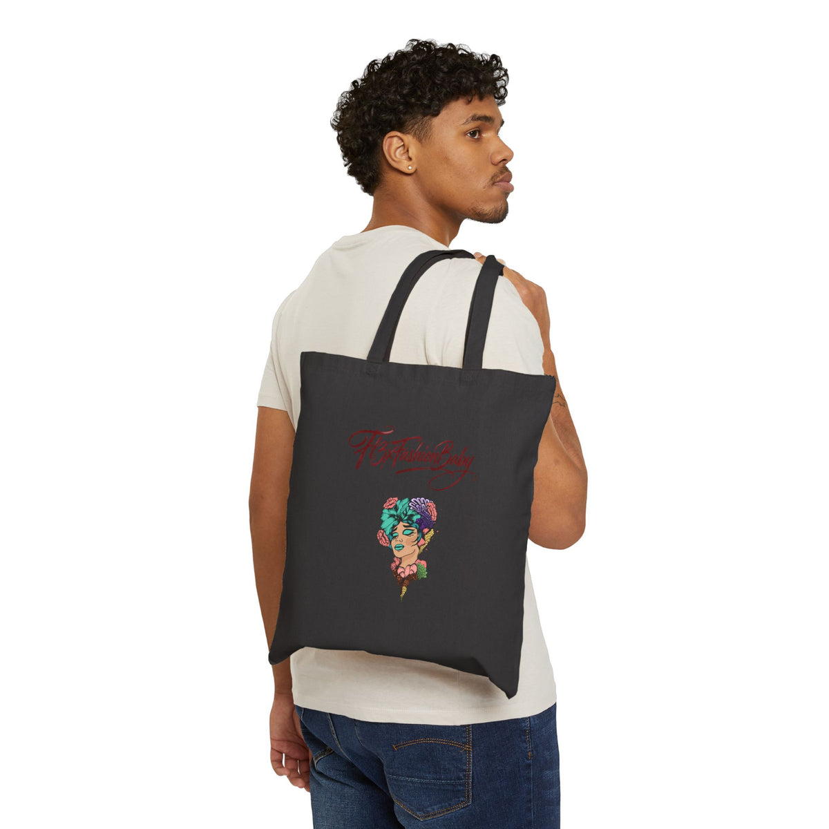 The Fashion Baby Cotton Tote Bag — Illustrated Vintage Portrait Canvas Tote