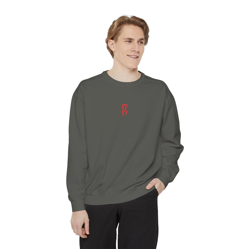 Sweatshirt — Minimal Red "17/17" Chest Logo Garment-Dyed Crew