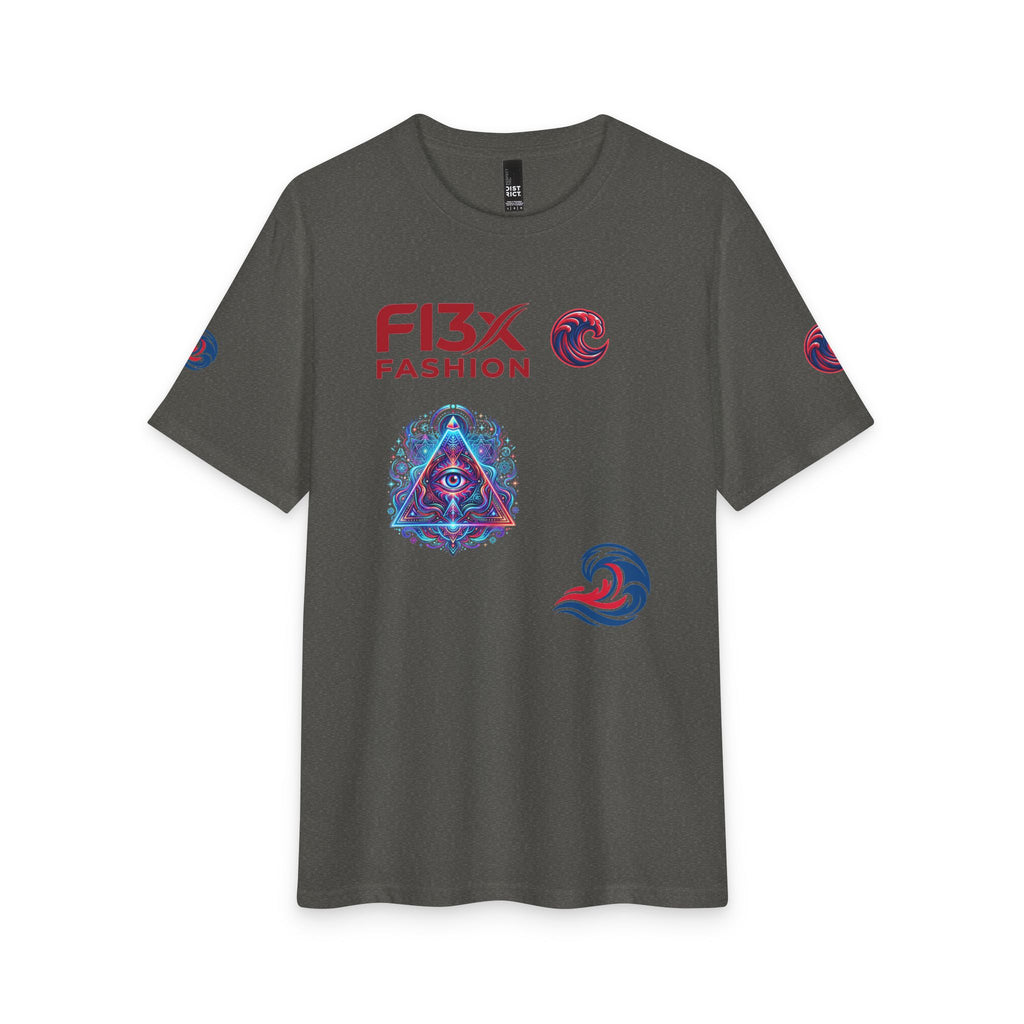 Graphic Tee — 'F13x Fashion' Red & Blue Wave Art T-Shirt